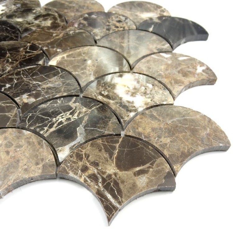 Dark Emperador Grand Fish Scale Fan Shaped Mosaic Tile Polished