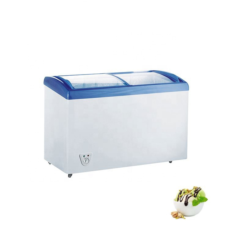 328L Ice Cream Storage Top Open Slide Curved Glass Door Chest Freezer