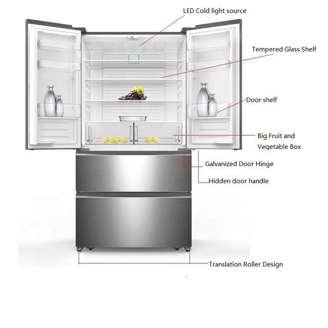 558L Big Capacity American French Door Fridge Freezer with Drawer