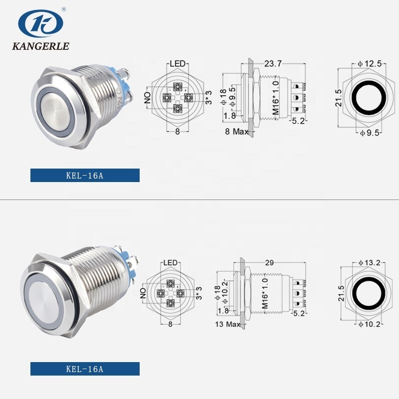 Chinakel 16mm waterproof push button lock switches with light momentary screw foot