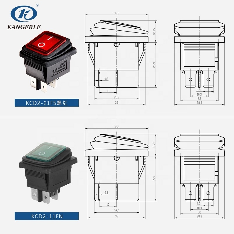 Chinakel KCD2-21F5 good price 3 pin rocker switch panel waterproof rocker switch with light