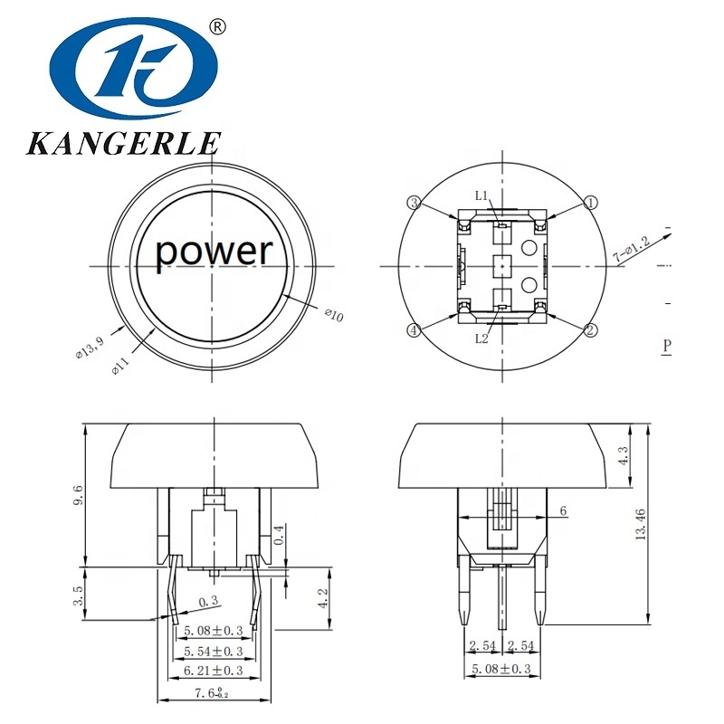 Zhejiang Kangerle tact switch 6*6*10-B/R smt ac on off push switch with led tactical switch