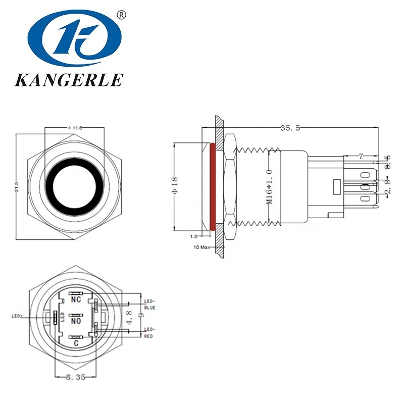 KANGERLE 16mm on off momentary latching metal push button switch tactile push button switch push switch button