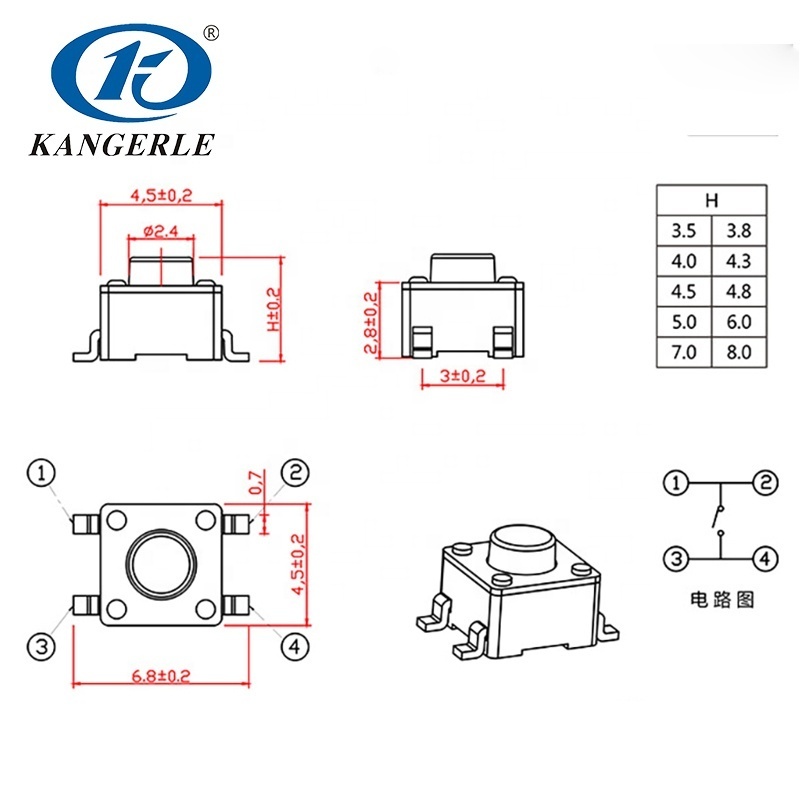 Chinakel 6x6x5H-M tactile switch smd tact switch transparent push 4 pin onoff micro smd detector tact switch smart