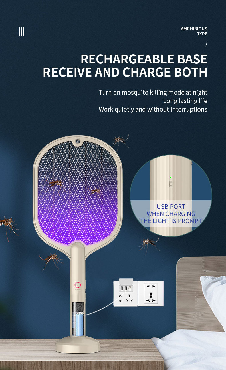 USB rechargeable with LED Lamp Mosquitoes killer Rackets Electric Mosquito Swatters