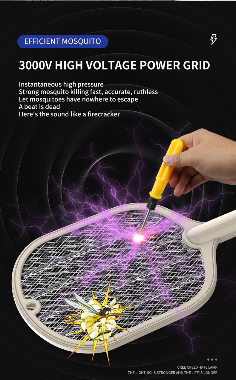 USB rechargeable with LED Lamp Mosquitoes killer Rackets Electric Mosquito Swatters