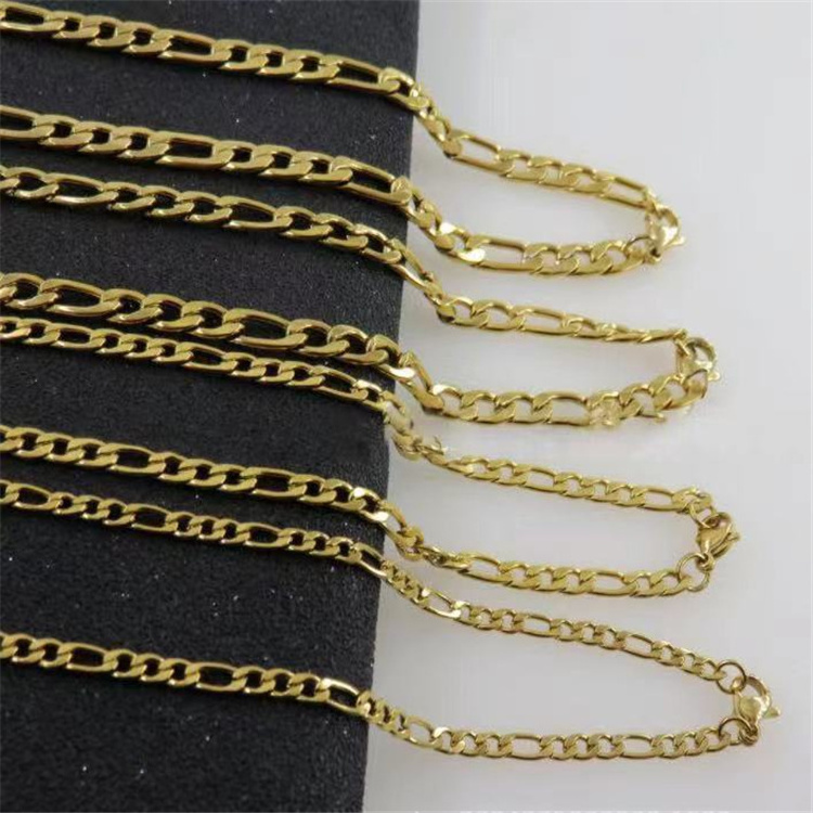 fashion 3mm/4mm/8.8mm/11.5mm  figaro stainless steel jewelry 14k 18k plating necklace 18k gold filled chain