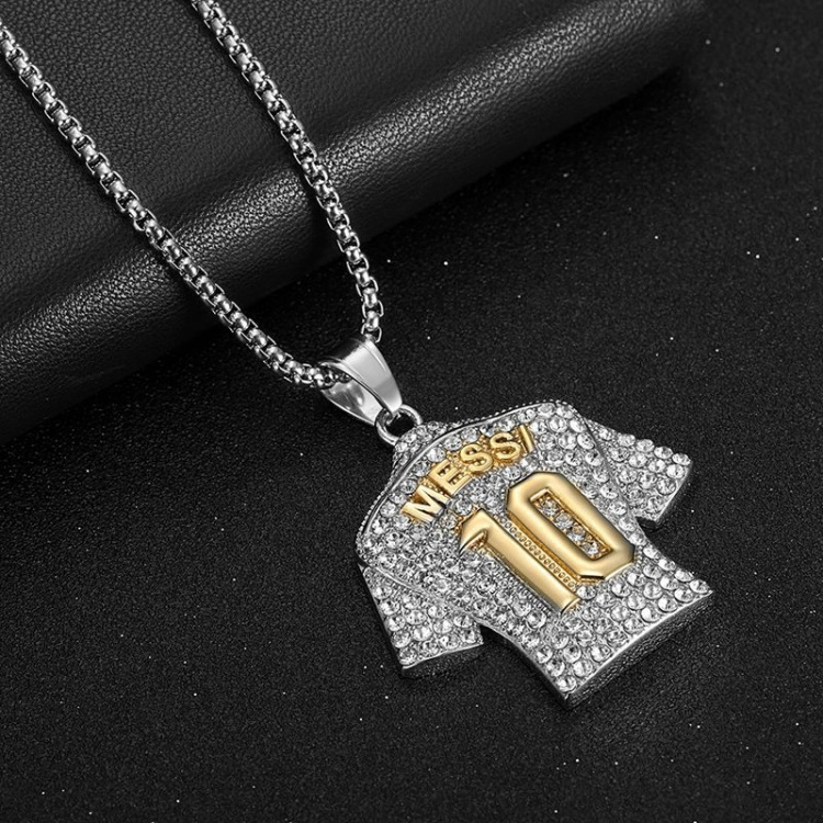 Men's Full Diamond Football Necklace Stainless Steel Pendant Gold Plated with Glue Drops Hip Hop Style for Party