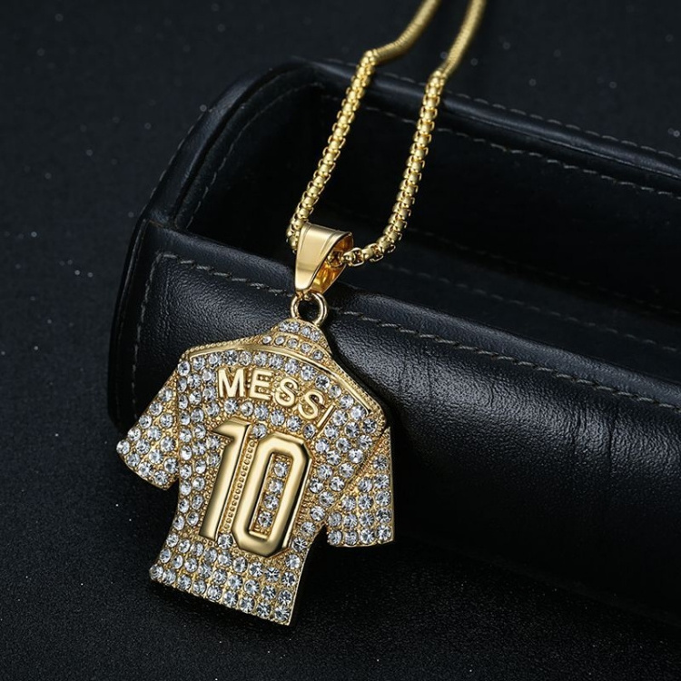 Men's Full Diamond Football Necklace Stainless Steel Pendant Gold Plated with Glue Drops Hip Hop Style for Party