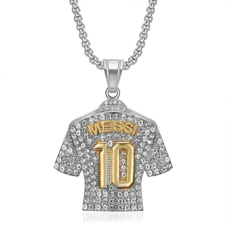 Men's Full Diamond Football Necklace Stainless Steel Pendant Gold Plated with Glue Drops Hip Hop Style for Party