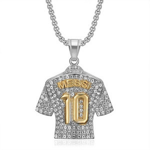 Men's Full Diamond Football Necklace Stainless Steel Pendant Gold Plated with Glue Drops Hip Hop Style for Party