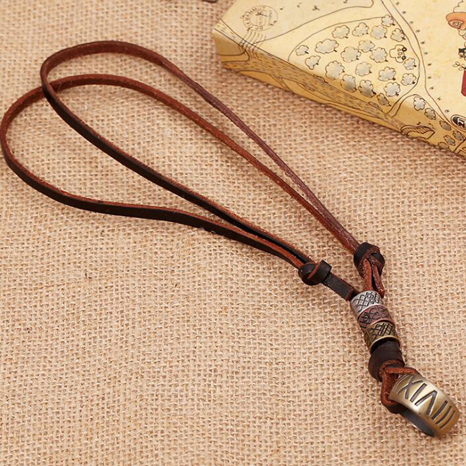 Fashion Leather Necklace Metal Pendant Lighter Ring Necklace For Hiphop Jewelry