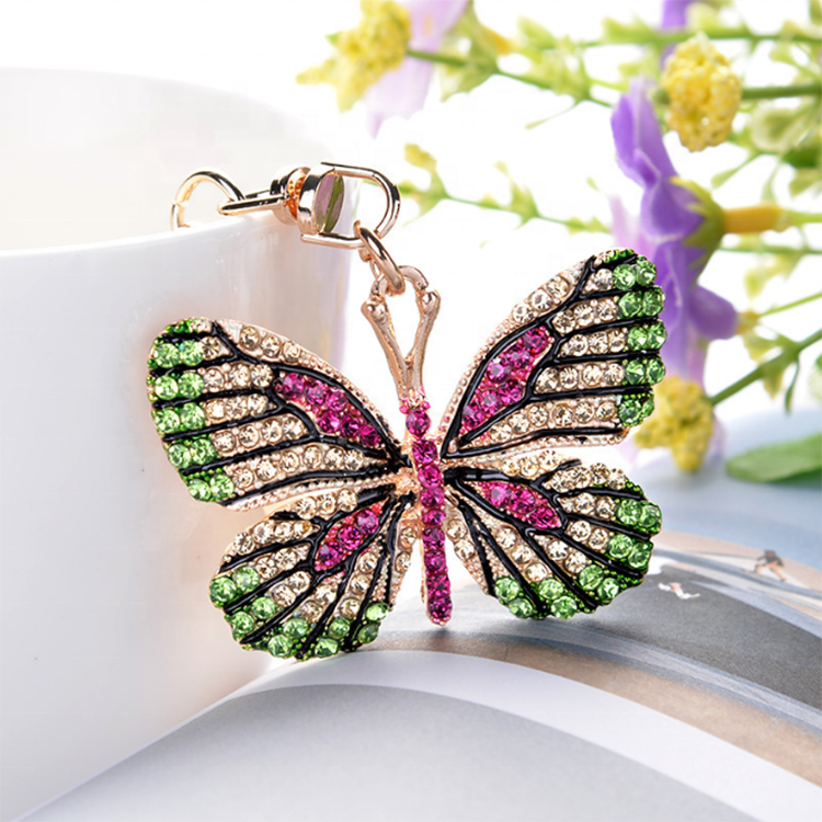 Metal Colorful Key Ring Purse Bag Rhinestone Butterfly Keychain