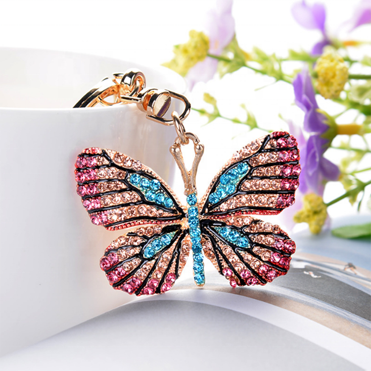 Metal Colorful Key Ring Purse Bag Rhinestone Butterfly Keychain