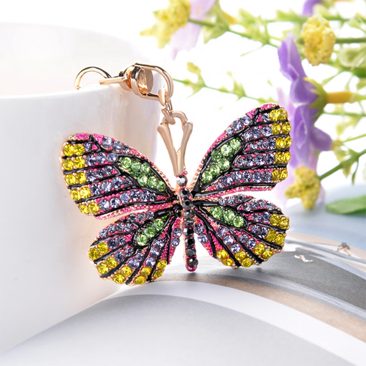 Metal Colorful Key Ring Purse Bag Rhinestone Butterfly Keychain