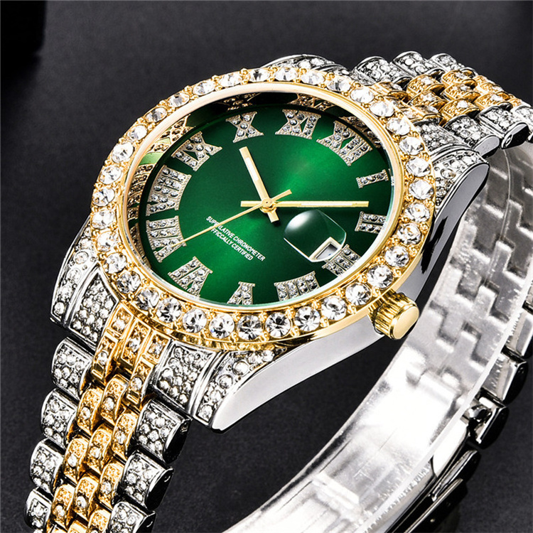 High Quality Hiphop Fashion Gold Plated Wrist Luxury Mens Diamond Iced Out stainless steel Quartz Watch For Men