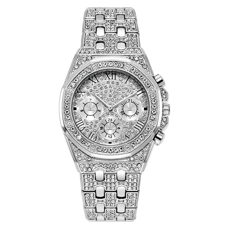 Hot Sale Custom Luxury Bling Hip Hop CZ Diamond Watches Women Iced Out Watches Silver Gold Stainless Steel Watch