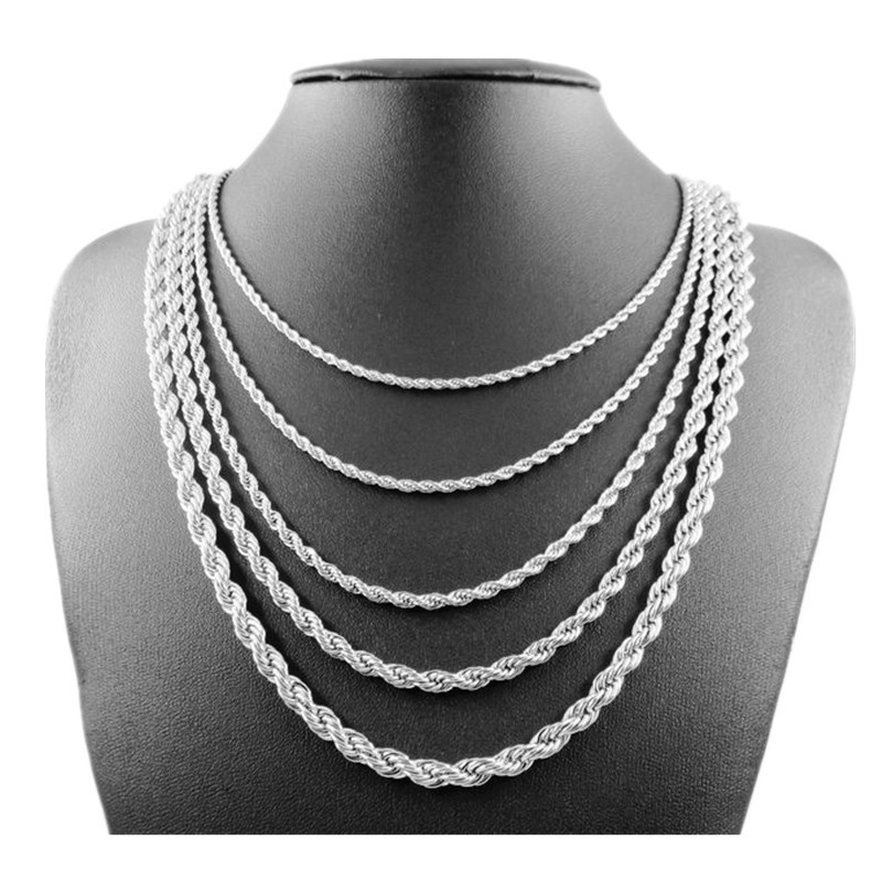 2mm 3mm 4mm 5mm 6mm 7mm Hip Hop Necklace Chain Waist Silver Mens Chain Manufacturer Rope Link Stainless Steel Rope Chain