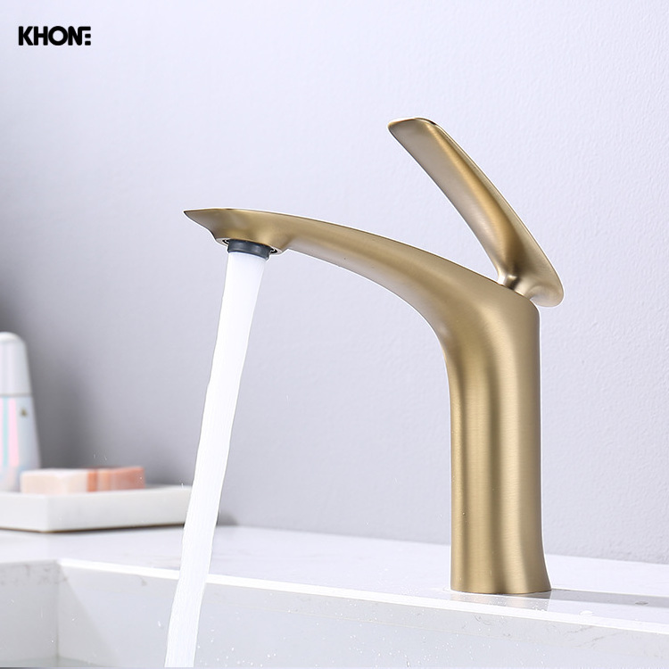 high quality single hole brass basin faucet hotel bathroom brushed gold Basin Mixer 2022