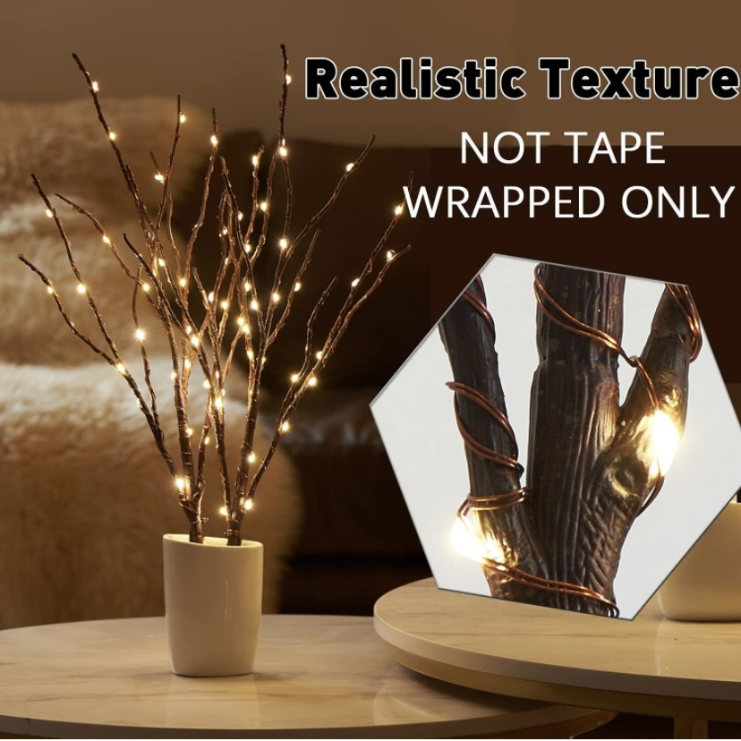 Hot Sale Lighted Branches  with Timer 70 LED Fairy Lights 18 inches Battery Operated  Willow Branches  with lights for Vase