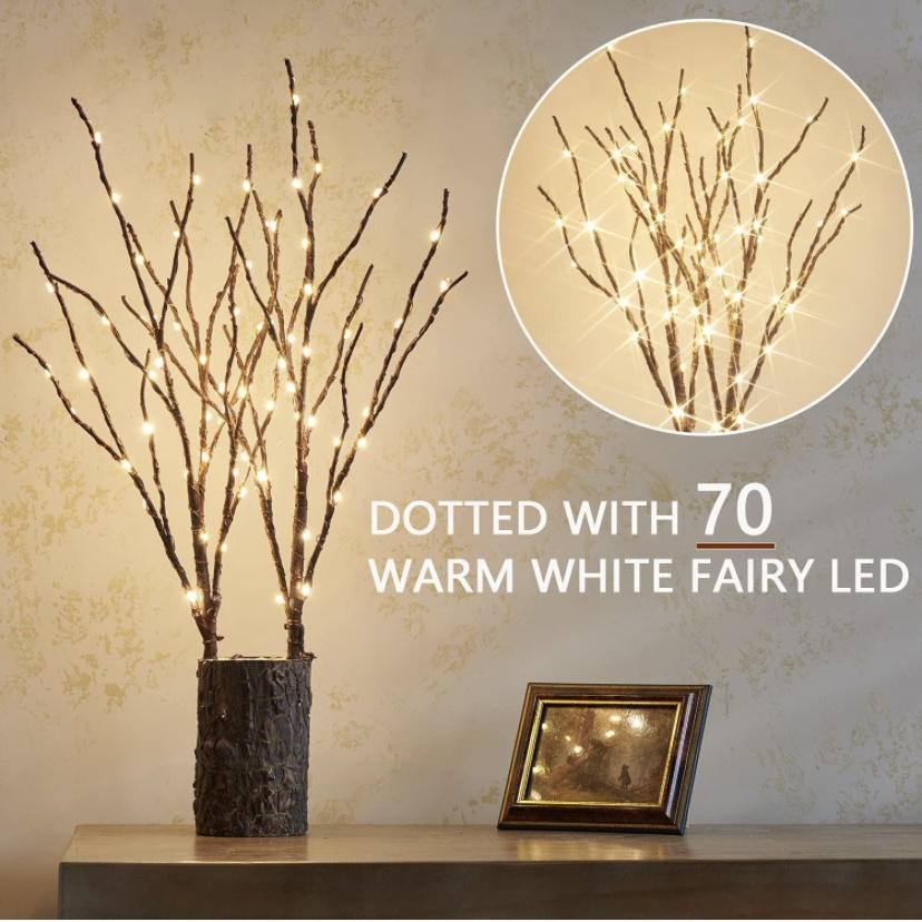 Hot Sale Lighted Branches  with Timer 70 LED Fairy Lights 18 inches Battery Operated  Willow Branches  with lights for Vase