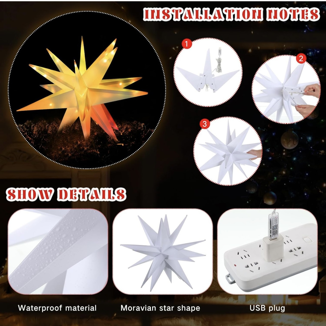 High Quality Christmas Moravian Star Light  Large Moravian Star Christmas Tree Topper Hanging Outdoor  Advent Star