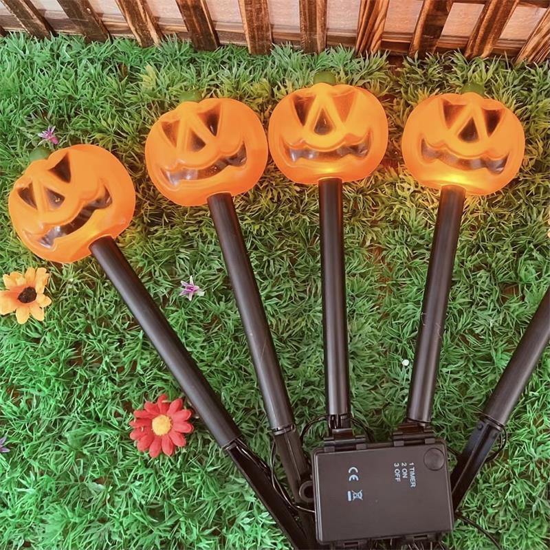 Top Sale  Halloween Outdoor Decoration Battery operated Solar Power ground Stake Pumpkin Lights