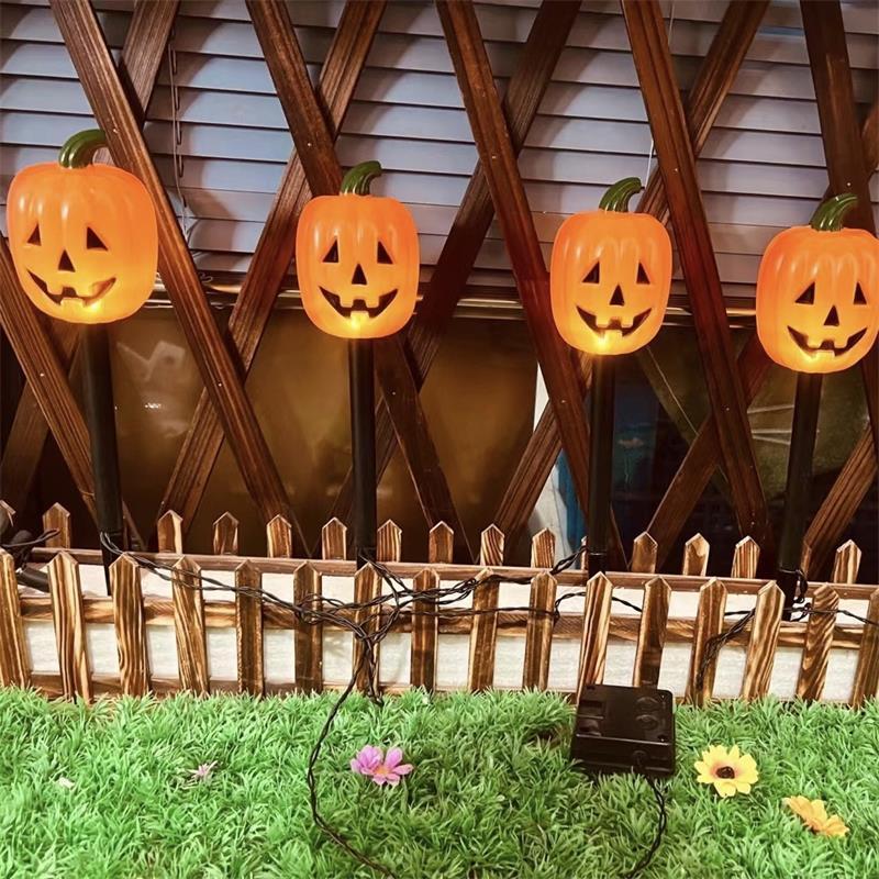 Top Sale  Halloween Outdoor Decoration Battery operated Solar Power ground Stake Pumpkin Lights