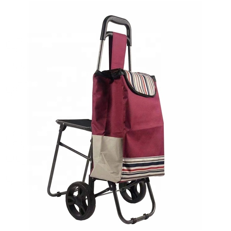 Custom Logo Food Folding Shopping Trolley With Seat Vegetable Shopping Trolley Bag