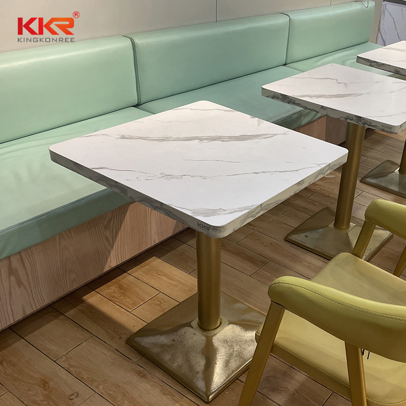 restaurant furniture small dining table solid surface composite marble top dining table square center table