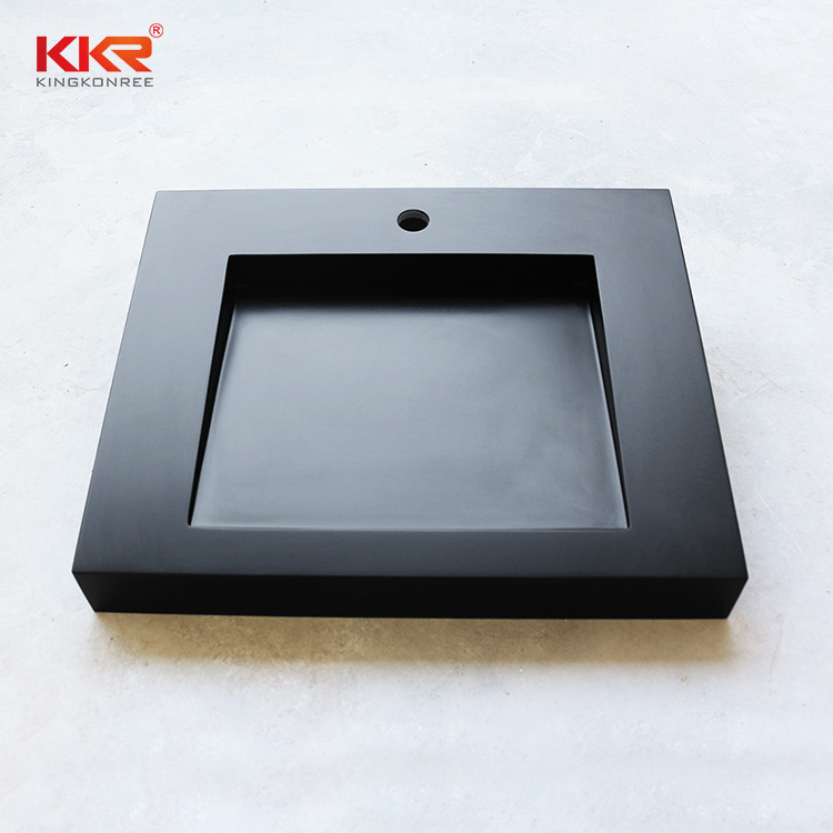 Matte Black Solid Stone Bathroom Sink / Matt Gloss Black Colour Wash Hand Basin