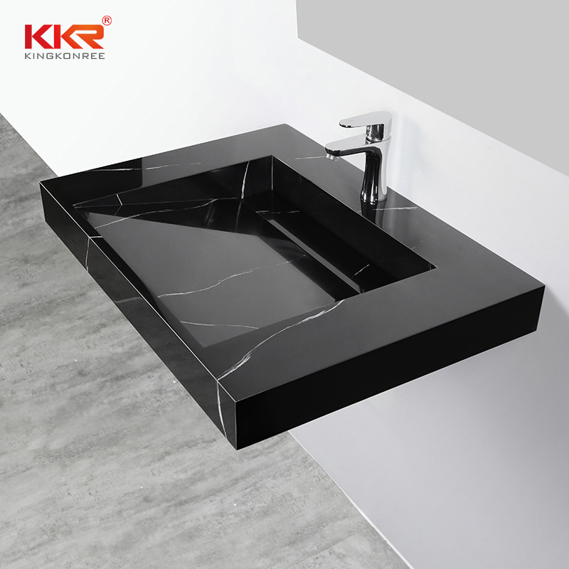 Matte Black Solid Stone Bathroom Sink / Matt Gloss Black Colour Wash Hand Basin