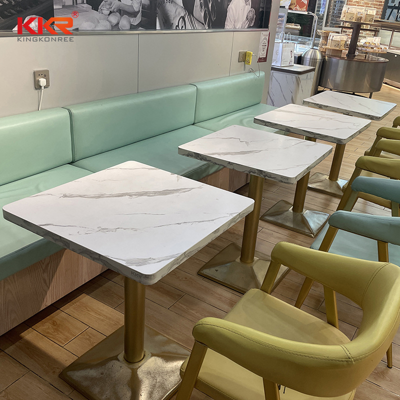 restaurant furniture small dining table solid surface composite marble top dining table square center table