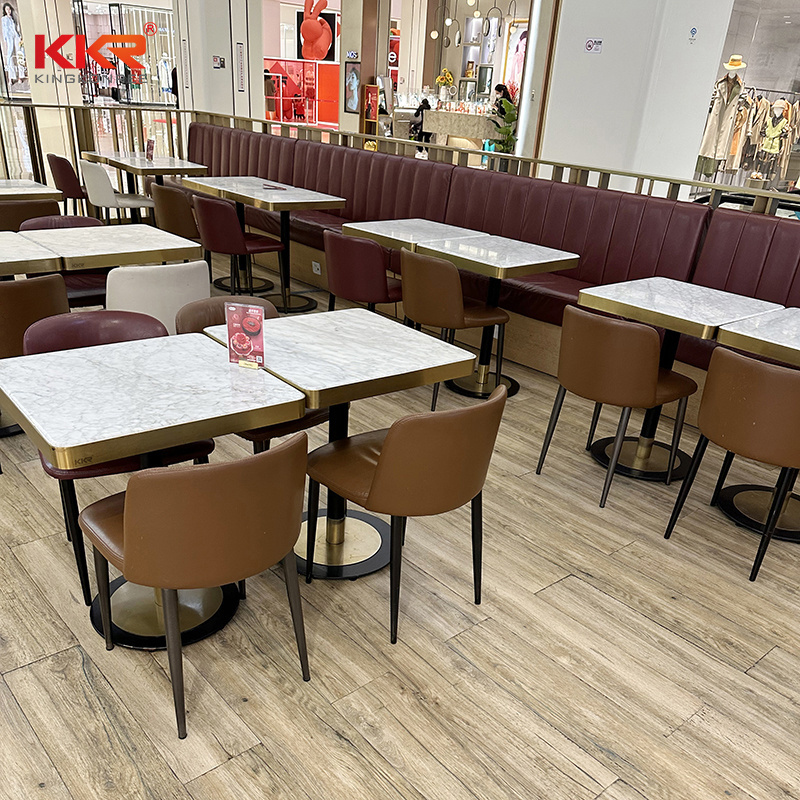 restaurant furniture small dining table solid surface composite marble top dining table square center table