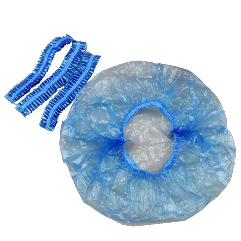 Disposable Waterproof Plastic PE Shower Bath Cap transparent Clear Hotel Bathroom white Strip Clip head cover