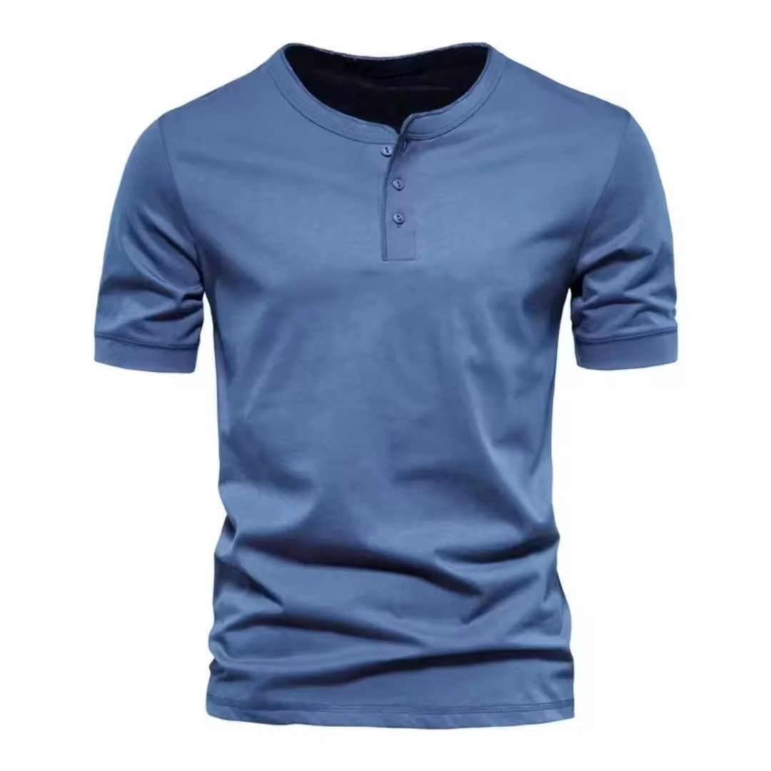 US Size Men's O Neck Bamboo Cotton 210GSM Button Up Short Sleeved T-shirt Sports Running  T Shirt