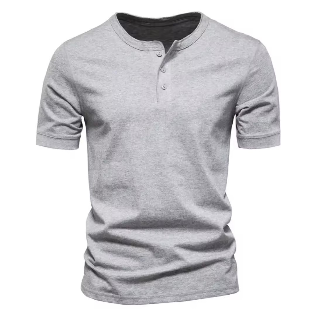 US Size Men's O Neck Bamboo Cotton 210GSM Button Up Short Sleeved T-shirt Sports Running  T Shirt