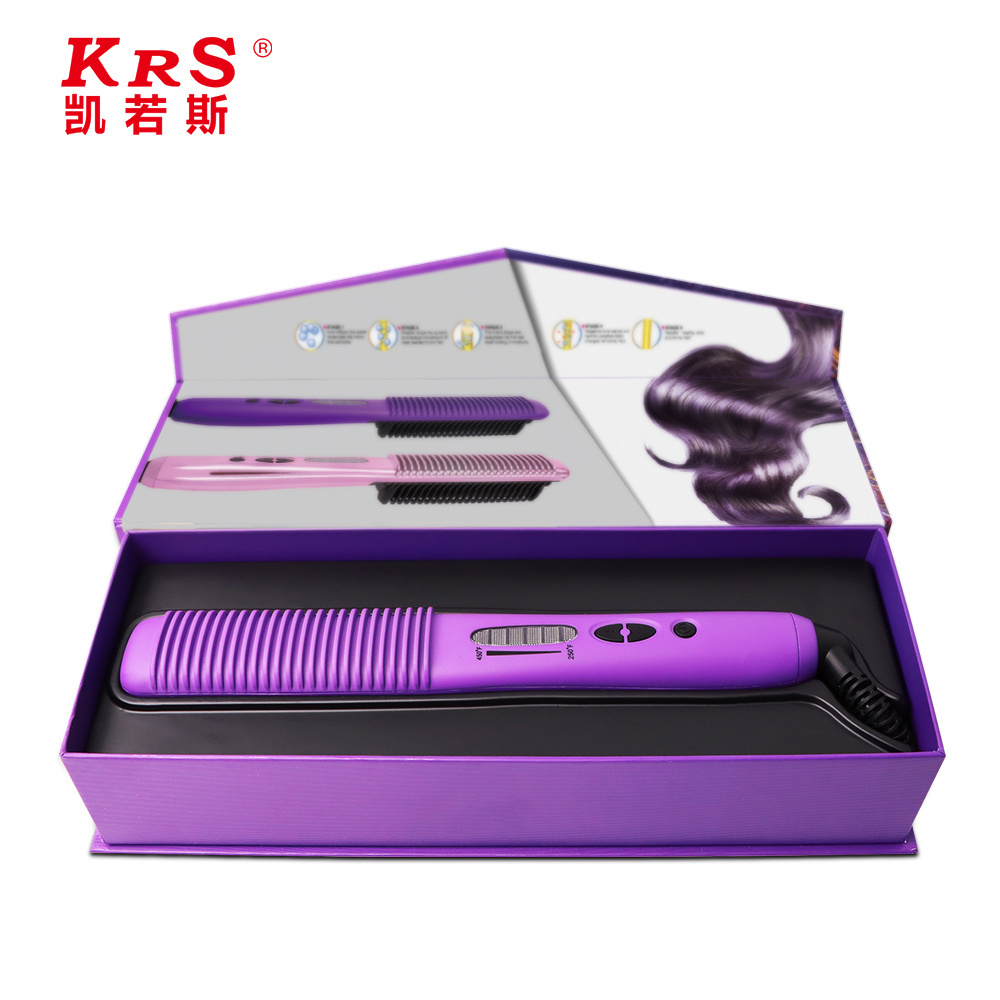 Private Label Led Display Ionic Comb Brush Electric Fast Hair Straightening Rhinestone Gift Box Plastic Brush