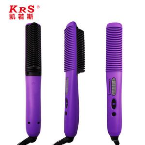 Private Label Led Display Ionic Comb Brush Electric Fast Hair Straightening Rhinestone Gift Box Plastic Brush