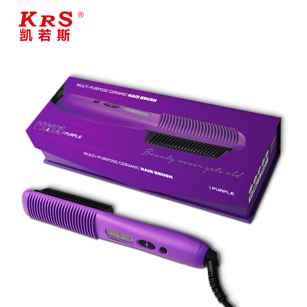 Private Label Led Display Ionic Comb Brush Electric Fast Hair Straightening Rhinestone Gift Box Plastic Brush