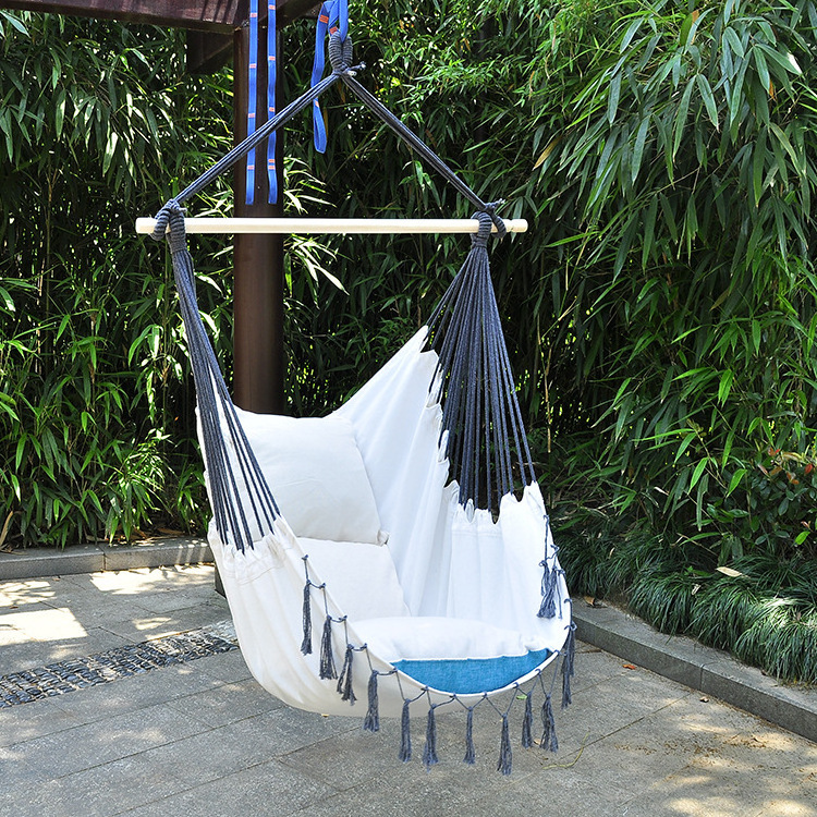 Manufacturer Macrame Hammock Chair With Wooden Rod Custom Canvas Cotton Swing Hammock Chair