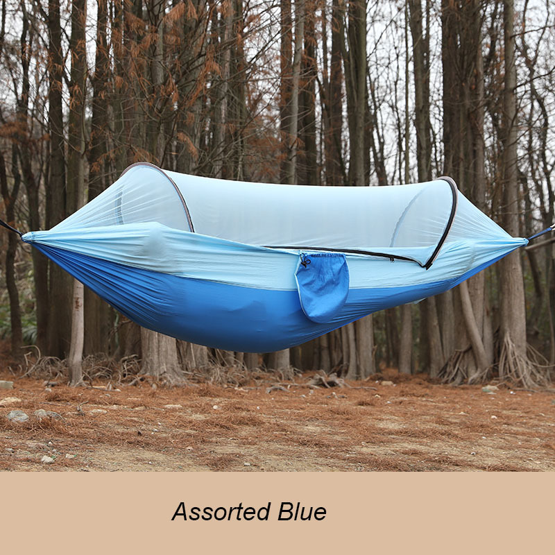 Outdoor Auto Open Sleep Hammock Bed Lightweight Parachute 210T Nylon Portable Hammock With Mosquito Net