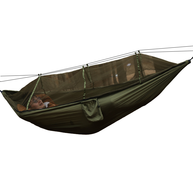 Wholesale Portable Outdoor Navy Green 210T Nylon Parachute Camping Swing Tent Hammock With Mosquito Net