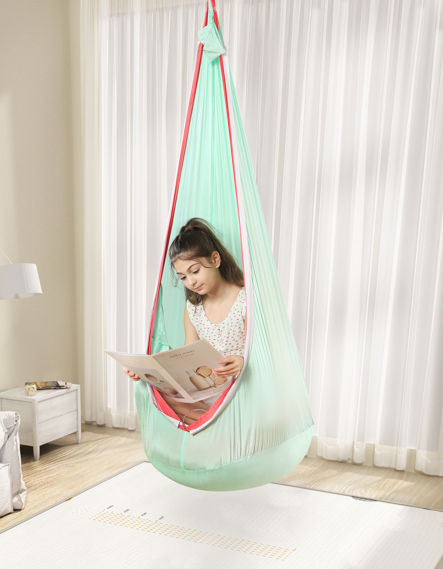 2024 Manufacturer Fast Delivery Custom Kids Pod Swing Seat With Light 100% Nylon Child Baby Hammock Hanging Chair