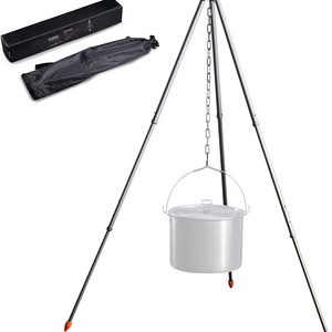 Camping Tripod, Portable Outdoor Cooking Tripod with Adjustable Chain for Campfire Picnic Hanging Pot Grill Stand Aluminum