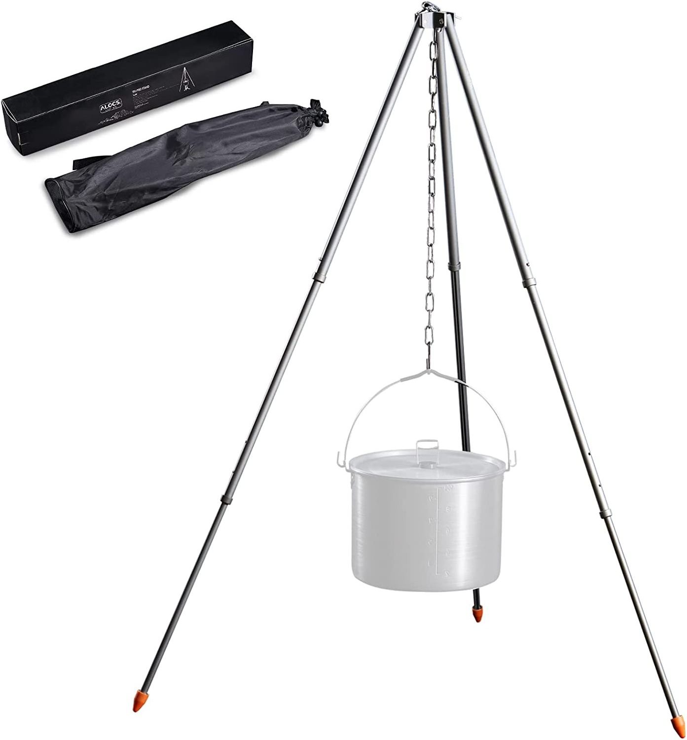 Camping Tripod, Portable Outdoor Cooking Tripod with Adjustable Chain for Campfire Picnic Hanging Pot Grill Stand Aluminum