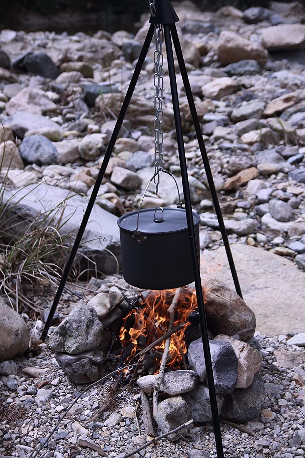 Camping Tripod, Portable Outdoor Cooking Tripod with Adjustable Chain for Campfire Picnic Hanging Pot Grill Stand Aluminum