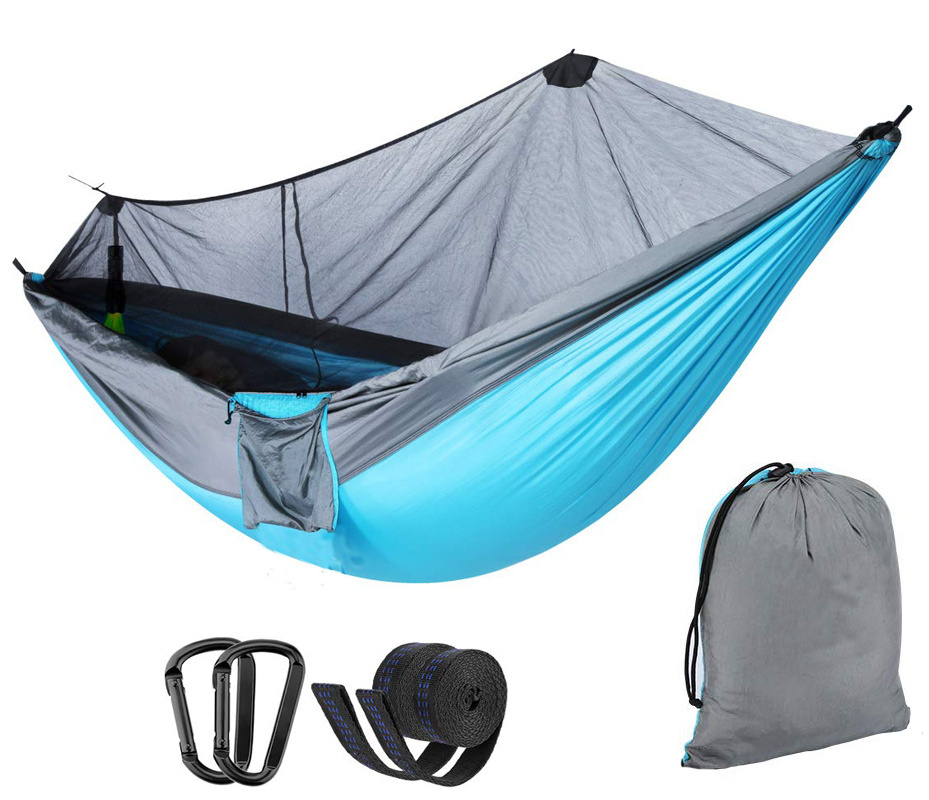 2023 Newest 210T/70D Parachute Nylon Outdoor Travel Camping Hammock with Mosquito Net