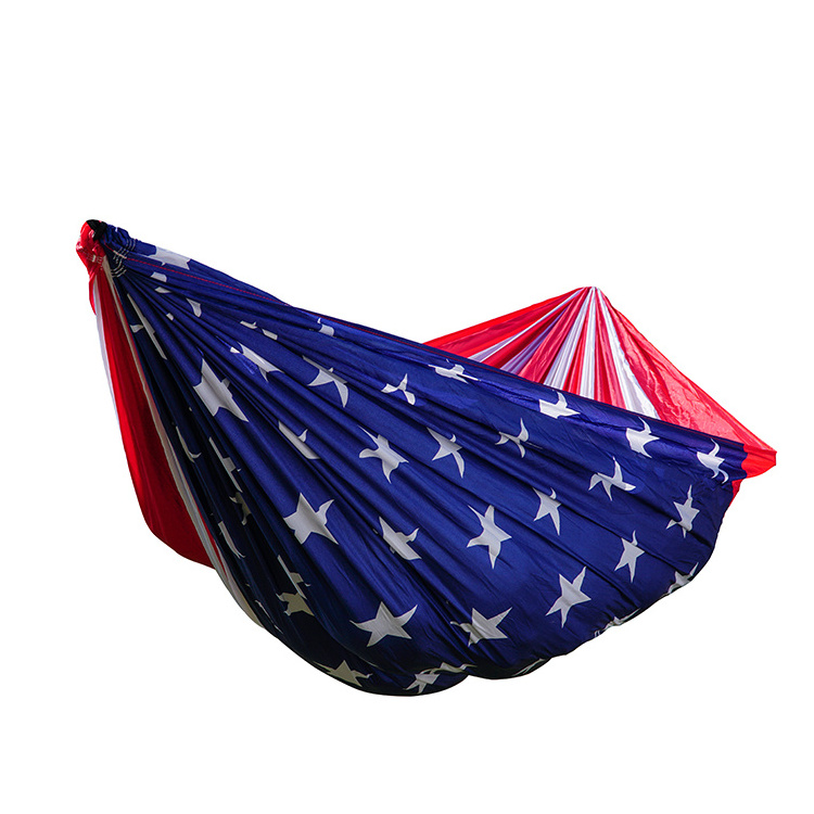 Custom Printed American Flag Ripstop Printing Hammock Nylon Printing Hammock Swing with Straps