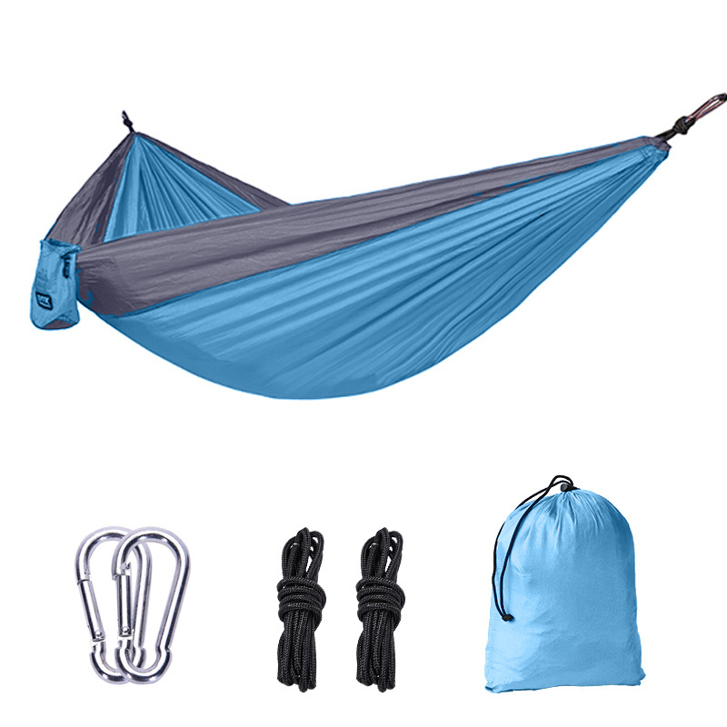 Custom Brand Low Moq Lightweight Parachute Nylon Portable Hammock With Tree Ropes And Carabiner